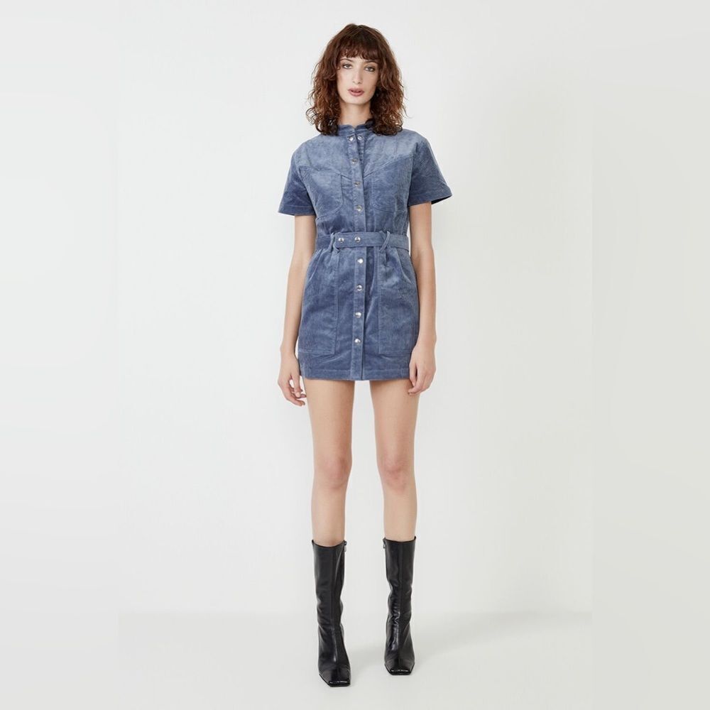 Bardot STACEY CORD MINI DRESS IN CORNFLOWER